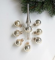Mini üveg karácsonyfa díszek és csúcsdísz 8db együtt  2.5-12.5cm