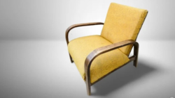 Beautiful art deco yellow armchair with bent arms