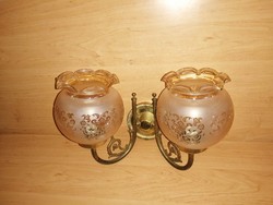 Antik 2 üveg búrás réz falikar fali lámpa