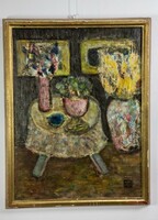 Tóth-Vissó Árpád (1921 - 2001): Csendélet padlóvázával kortárs festmény (50717)