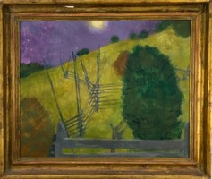 Ujváry Lajos (1925 - 2006): Holdvilág kortárs festmény tájkép (50714)