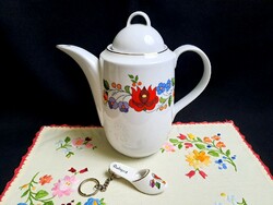 Original hand-painted Kalocsa porcelain tea and coffee jug, spout + gift slippers key ring