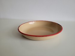 Régi vintage Fülek zománcos barna piros színű 27 cm es zománcozott vas tálca tál