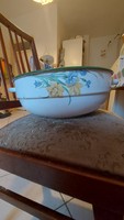 Old Bonyhád enameled bowl with daffodil pattern on 2 sides, beautiful base