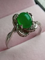 Zöld opál 925 ezüst gyűrű 57
