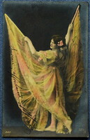 Antik fotó képeslap pillangó hölgy áttetsző ruhában