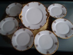 Schlaggenwald porcelain cake set with medallion flower pattern, rich gilding!