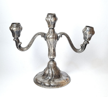 Silver-plated antique three-prong candle holder