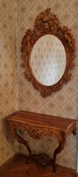 Káprázatos dúsan faragott gyönyörű minőségi fa barokk tükör konzolasztal