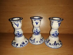 Delft, festett porcelán holland szélmalmos gyertyatartó 3 db egyben (20/d)