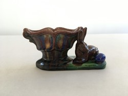 Old, retro, burnt glazed bunny pen holder, table holder, storage