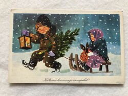 Old Christmas card with drawings - drawing by Zsuzsa Demjén -5.