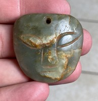 Antik ősi faragott zöld jade kő kínai amulett medál talizman   Ming/Song dinasztia Kína japan azsia