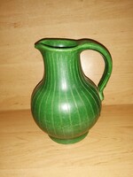 Green striped glazed ceramic jug 17.5 cm high (28/d)