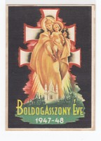 Boldog asszony éve 1947-48 képeslap vallásos, postatiszta