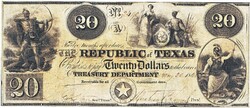 Texas 20 Texas Dollars 1839 Replica