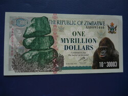 ZIMBABWE 1 MYRILLION DOLLÁR / ONE MYRILLION DOLLARS 2008 GORILLA! RITKA FANTÁZIA PAPÍRPÉNZ! UNC!