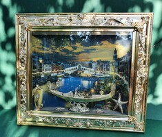 Old retro nostalgic illuminated mural diorama italy venice gondola rialto bridge