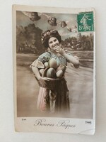 Old Easter postcard photo postcard lady egg
