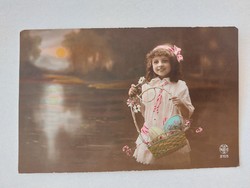 Old Easter postcard 1916 photo postcard little girl egg