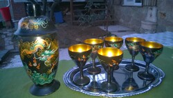 Chinese beverage set with wood gold-black lacquer painting