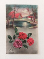 Old floral postcard postcard rose landscape
