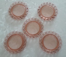 Régi üvegtányér rózsaszín desszertes kis tányér 5 db