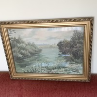 Cultsár B: stream bank - antique watercolor in frame