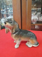 Alt German, Germany Sitzendorf 1884-1902 hand painted dachshund dog porcelain figurine.