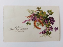 Old postcard 1936 postcard clover violet horseshoe