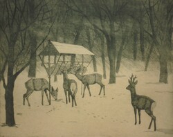 András Szunyoghy (1946-): roe deer in the snowy forest