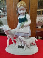 German, Germany fasold & stauch bock wallendorf lamb girl porcelain figure.