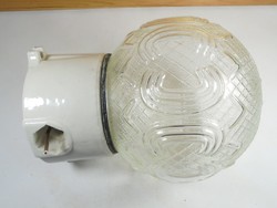 Retro fali lámpa rücskös üveg búra szabvány méret porcelán Drasche SZVF. Szarvasi Ktsz.
