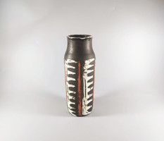 Gorka livia, retro 1950 black and orange 25.5 Cm artistic ceramic tube vase, flawless! (G011)