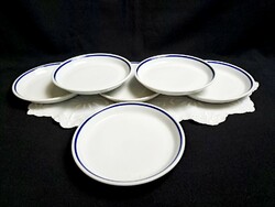 6 db régi kék csíkos Zsolnay csemegés, salátás porcelán tányér 17 cm