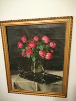 Vilmos Murin (1891-1952), beautiful, original oil/canvas flower still life painting, at auction!