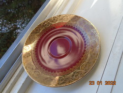 Golden brocade on burgundy hand painted plate
