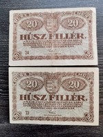 20 Filér 1920 vf 2 pcs
