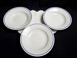 3 db régi dupla kék csíkos Zsolnay mély leveses porcelán tányér