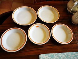 3 db Alföldi porcelán kis leveses, főzelékes tányér sárga csíkos