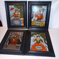 4 pictures (the 4 seasons), glass picture, glass painting, picture painted on glass, wall decoration.