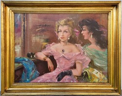 László Saly Németh (1920 - 2001) in lodge ii. C. Oil painting 95x75cm with original guarantee!