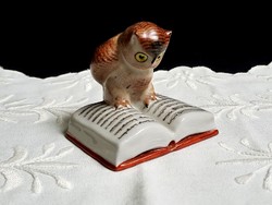 Ceramic scholar owl reading a book Quarry porcelain