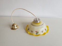 Régi virágos fodros üveg lámpabúrás vintage mennyezeti sárga lámpa