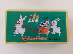 Régi fémdoboz cukorkás kínai doboz White Rabbit Rolls