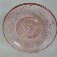 Rózsaszín, rózsa mintás. üveg tányér, tál