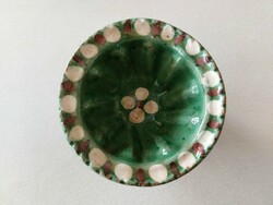 Régi zöld kerámia kuglóf sütőforma mini népi falidísz