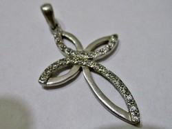 Special small stone silver cross pendant