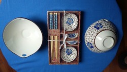 Asian floral ceramic dinnerware with chopsticks