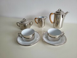 Régi Epiag porcelán kávés készlet art deco ezüstözött Csehszlovák készlet